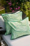 Banana Leaves with Green Lattice Lumbar Outdoor Pillow