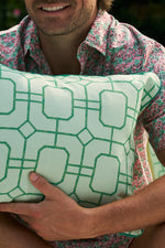 Banana Leaves with Green Lattice Lumbar Outdoor Pillow