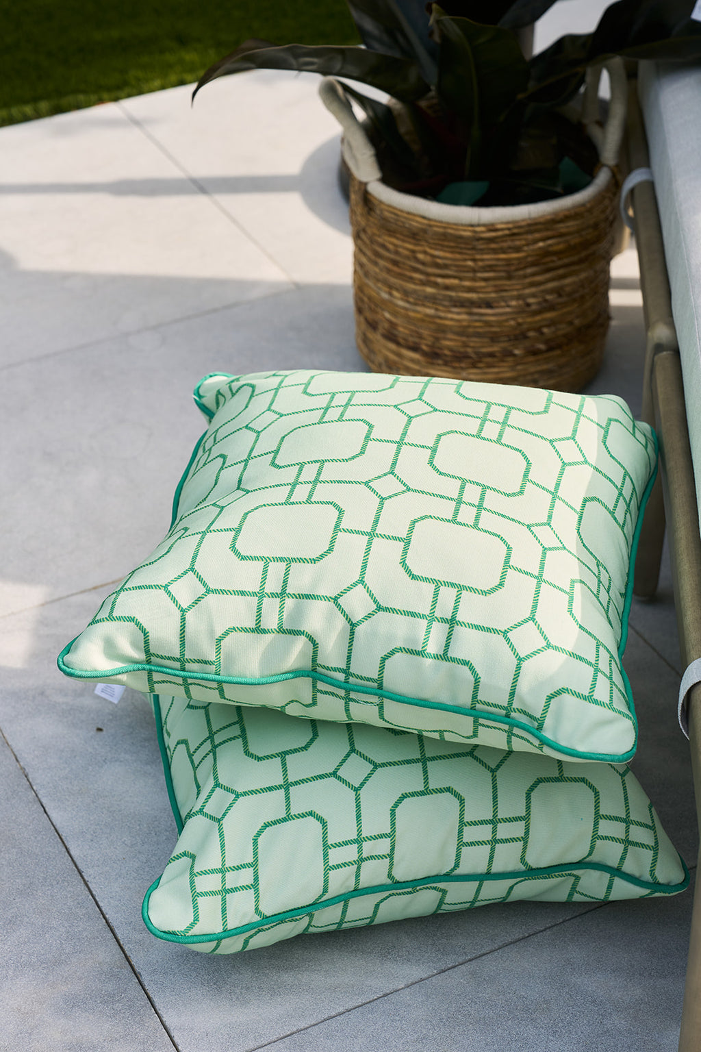 Green Lattice Outdoor Pillow