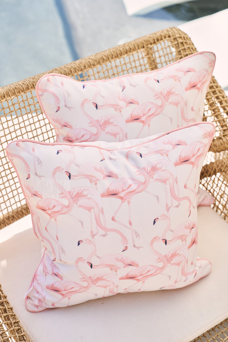 Flamingo Trio with Flamingo Cluster Outdoor Pillow